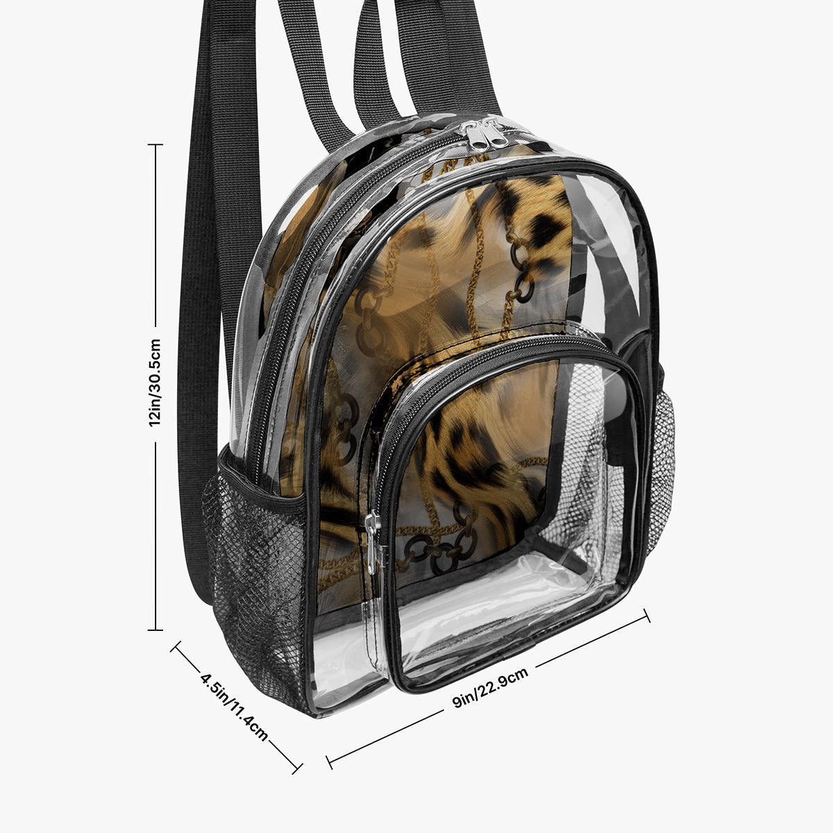 Leopard & Gold Chain Clear Backpack
