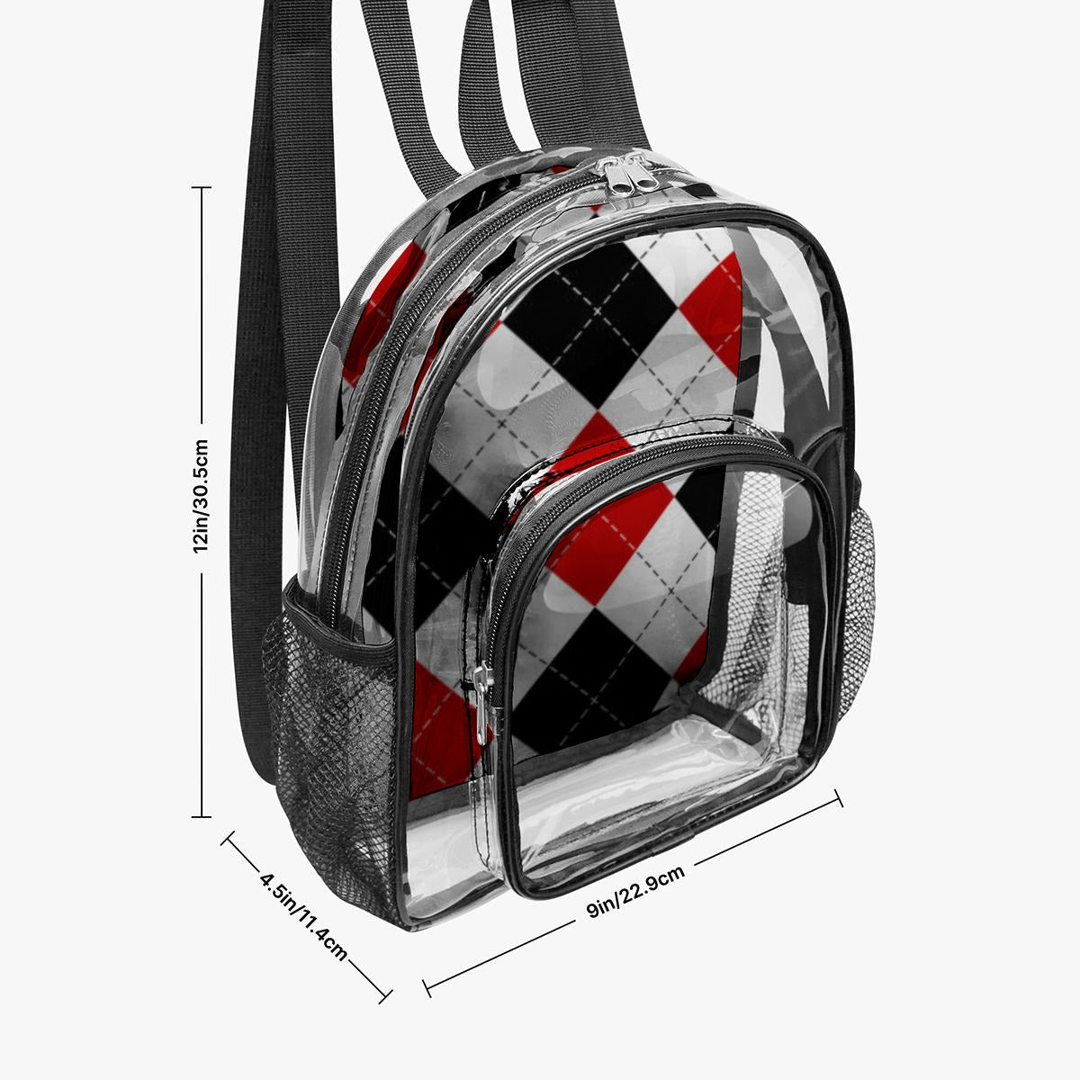 Red & Black Argyle Clear Backpack