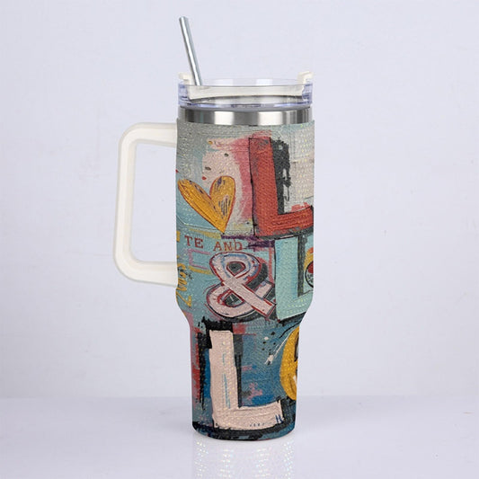 Live, Love & Learn 40 oz Diamond Cup With Stainless Steel Straw