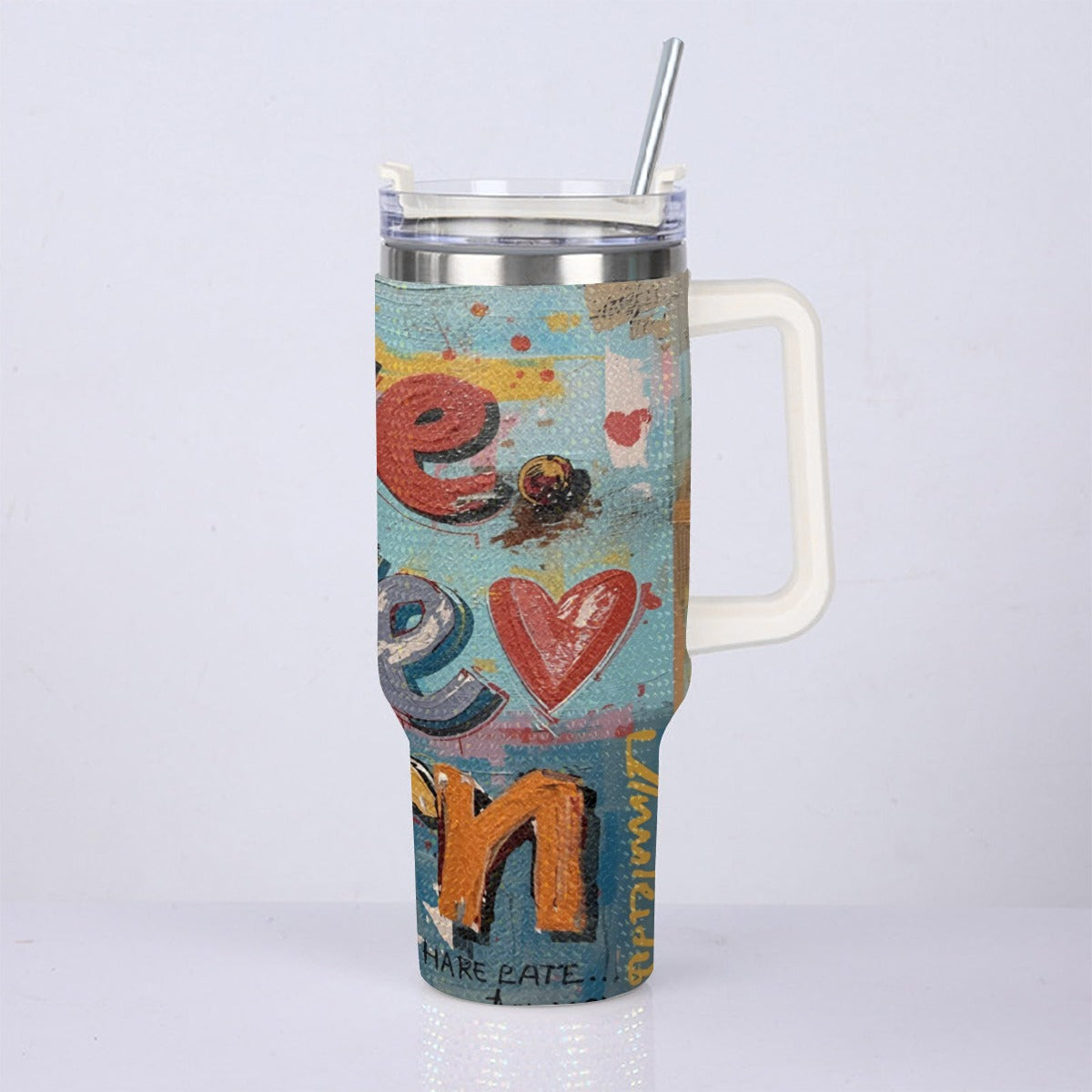 Live, Love & Learn 40 oz Diamond Cup With Stainless Steel Straw