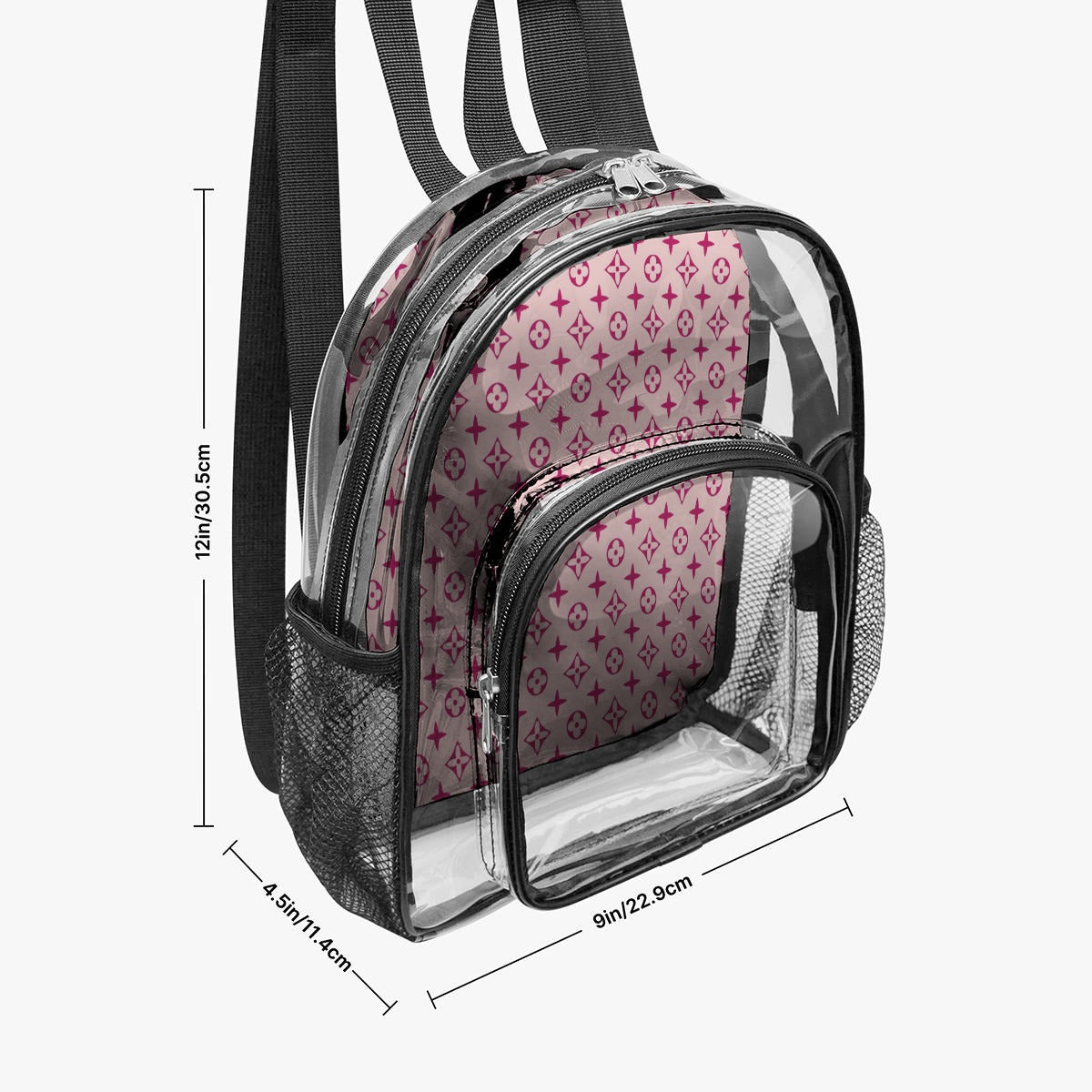 Pink Star & Floral Print Clear Backpack
