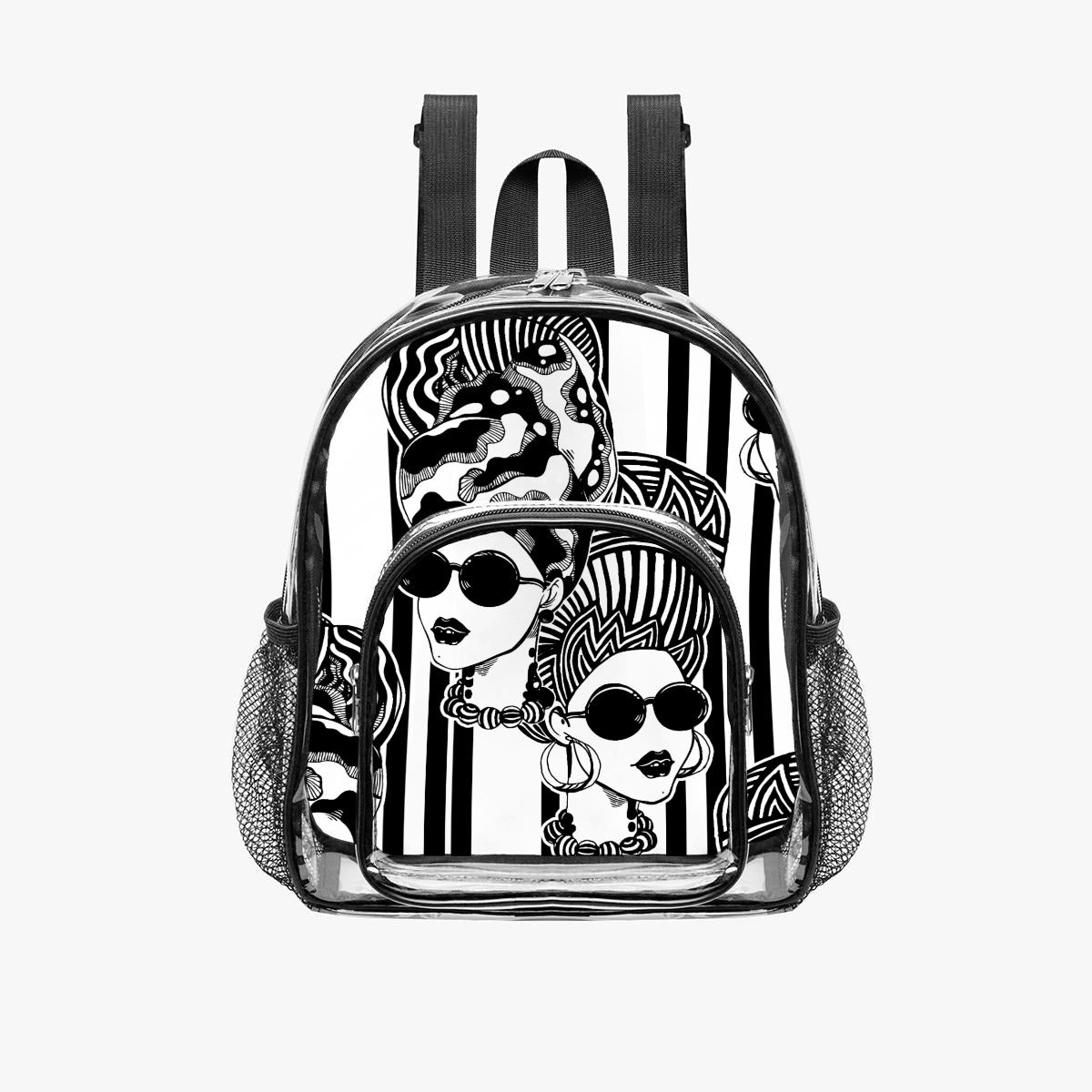 Glam Girls Clear PVC Backpack | Black & White Fashion Art