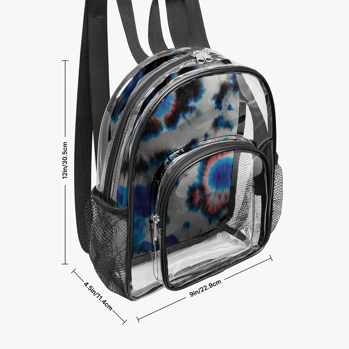 Blue Tie-Dye Clear Backpack with Black Trim
