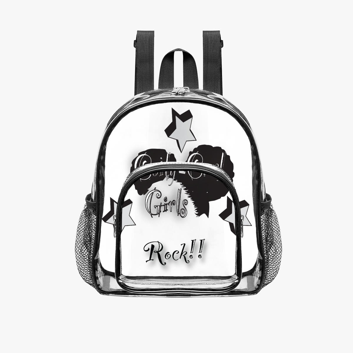 Girls Rock Clear Backpack – Black Silhouette & Star Design
