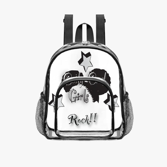 Girls Rock Clear Backpack – Black Silhouette & Star Design