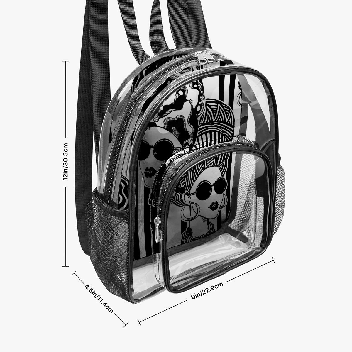 Glam Girls Clear PVC Backpack | Black & White Fashion Art