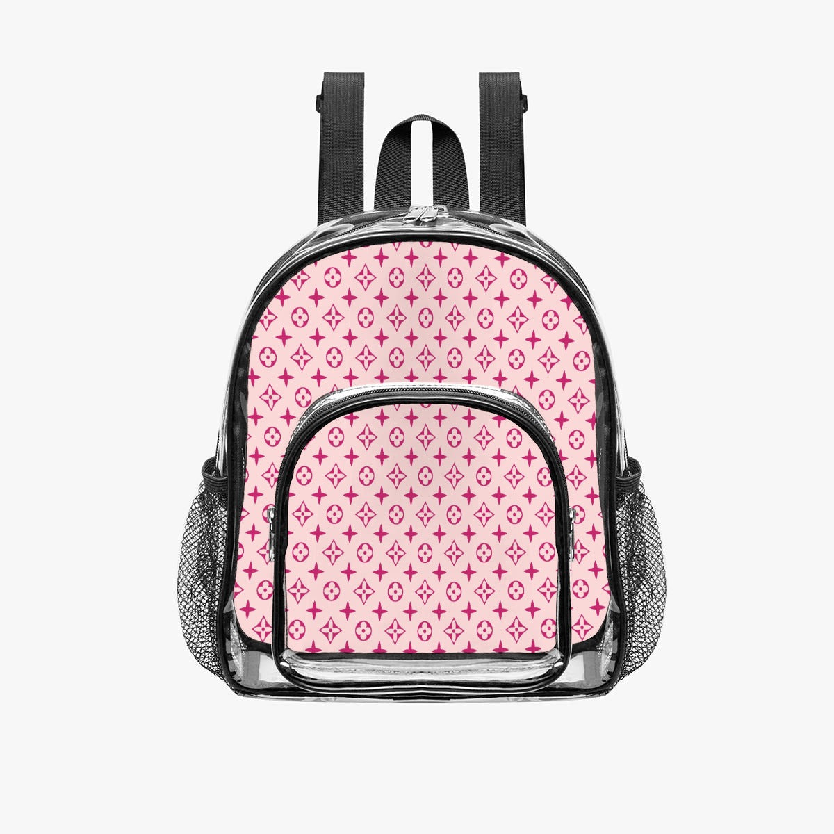 Pink Star & Floral Print Clear Backpack