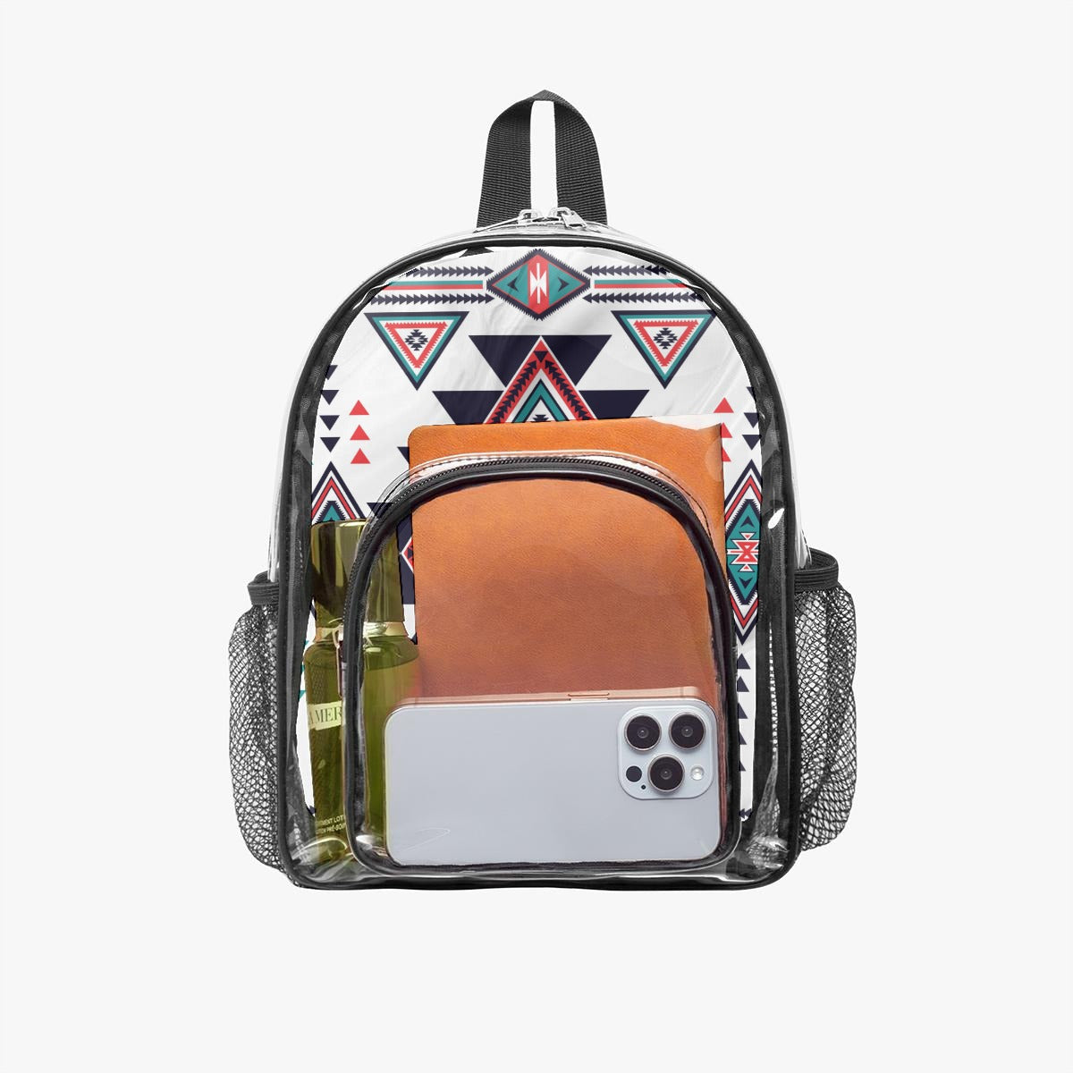 Southwest Geometric Clear Backpack – Red & Teal