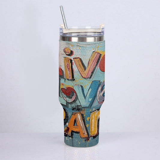 Live, Love & Learn 40 oz Diamond Cup With Stainless Steel Straw