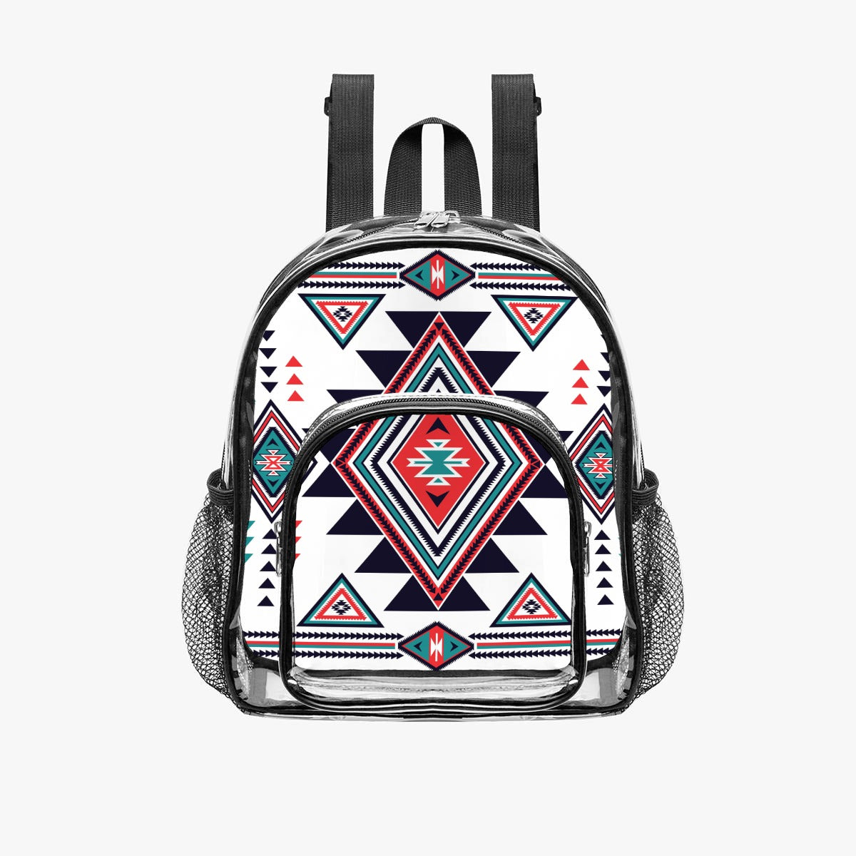 Southwest Geometric Clear Backpack – Red & Teal