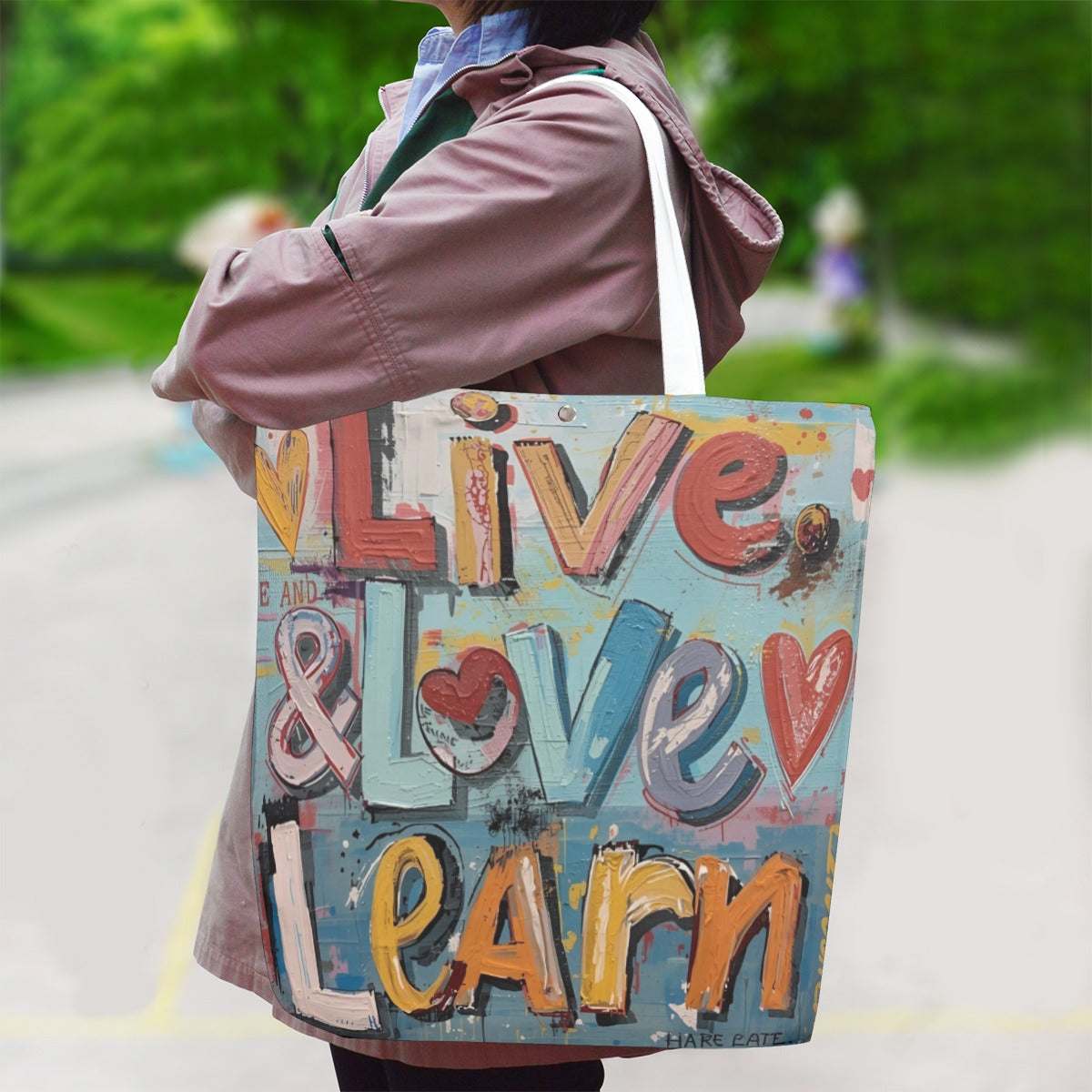 Live, Love & Learn Water Color Canvas Bag With Shoulder Strap