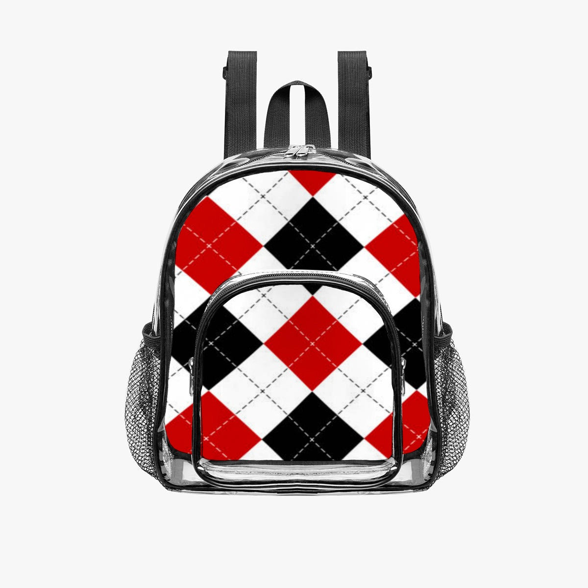 Red & Black Argyle Clear Backpack