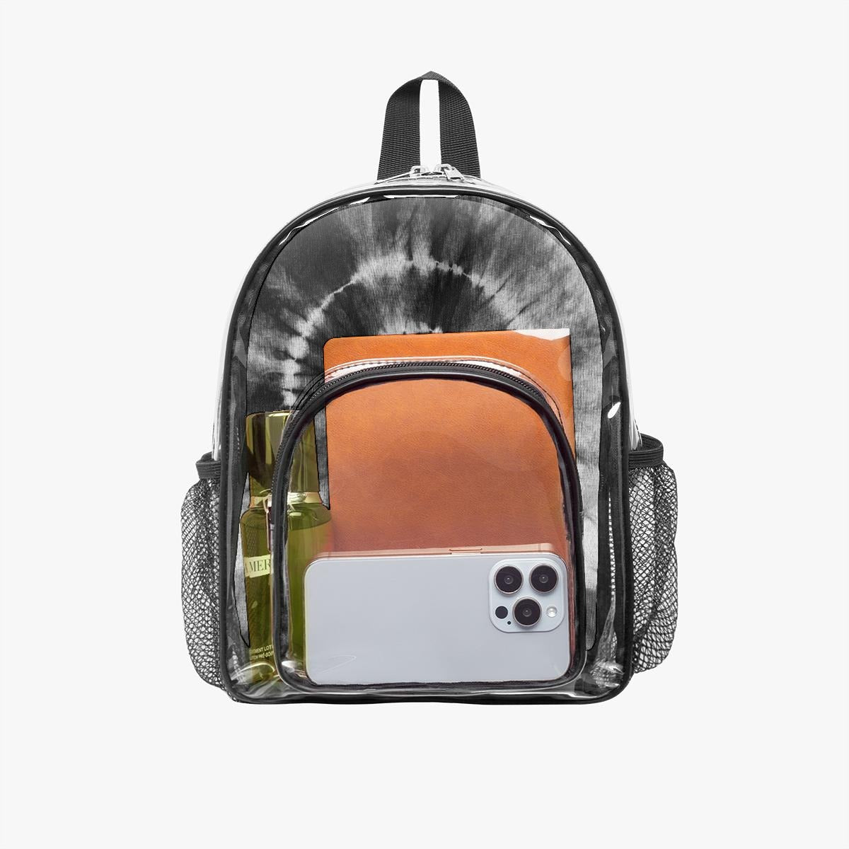 Black Spiral Tie-Dye Clear Backpack