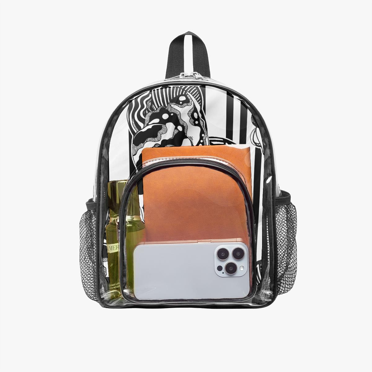 Glam Girls Clear PVC Backpack | Black & White Fashion Art