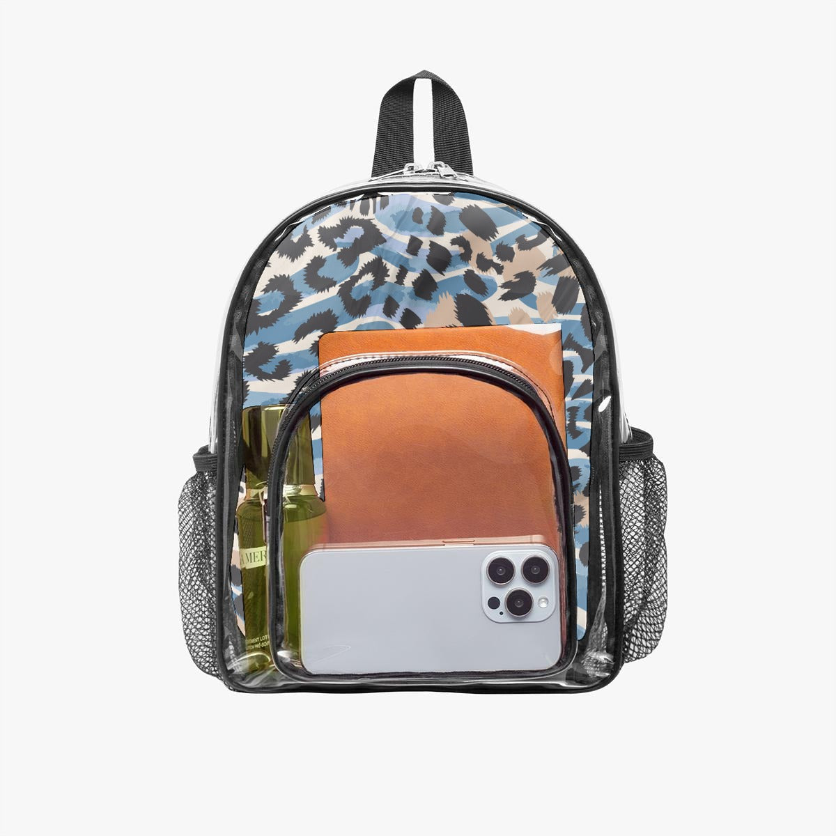 Blue Leopard Print Clear Backpack