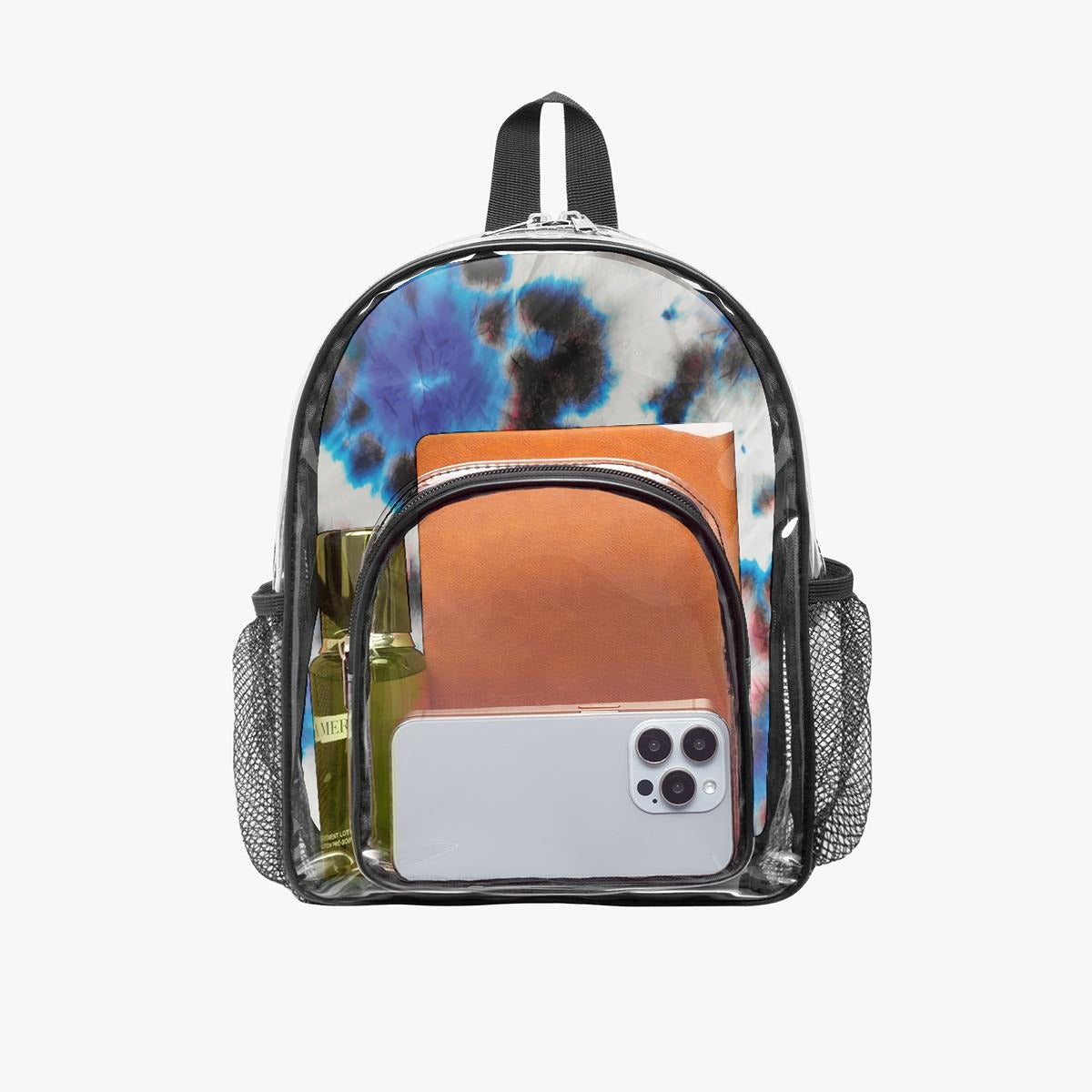 Blue Tie-Dye Clear Backpack with Black Trim