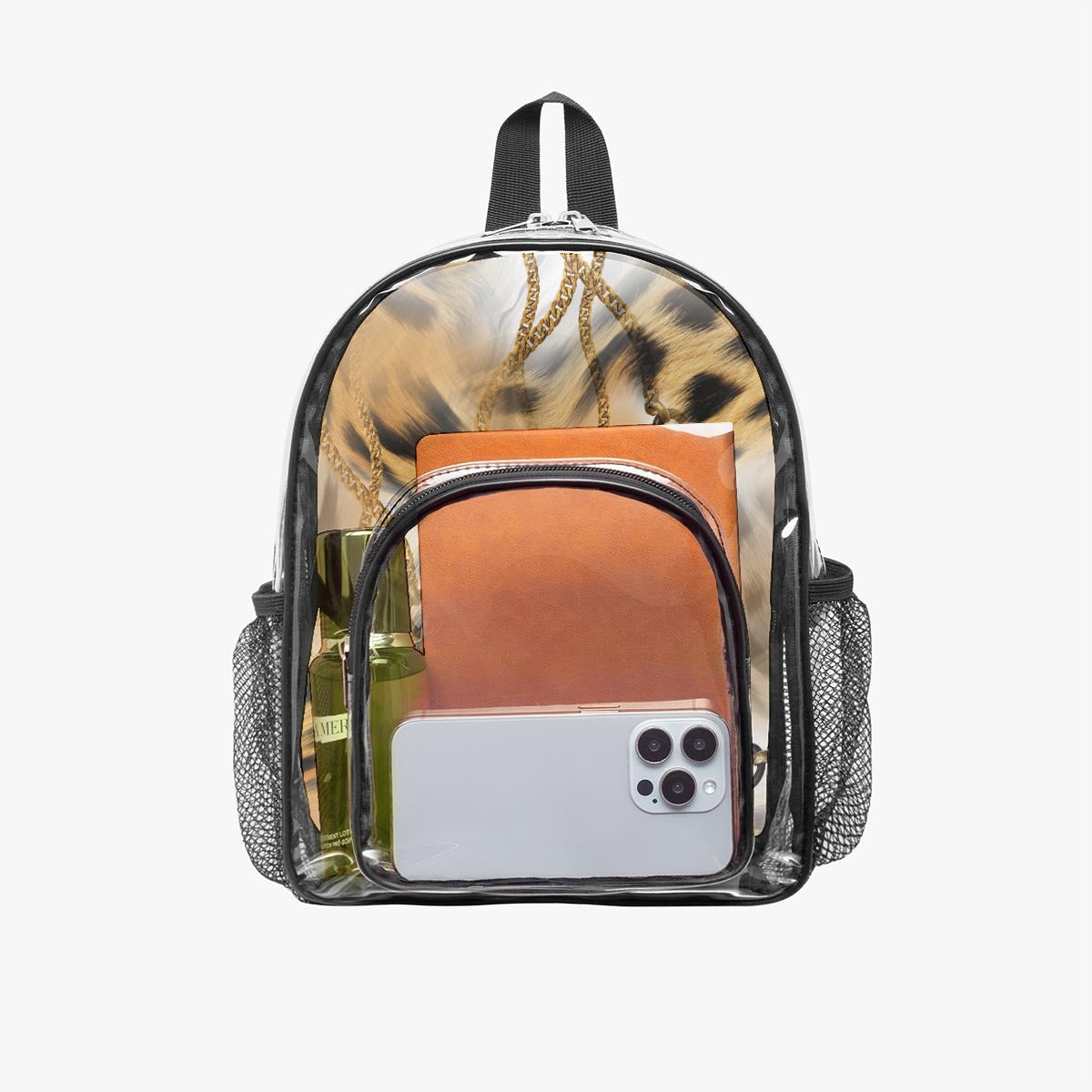 Leopard & Gold Chain Clear Backpack