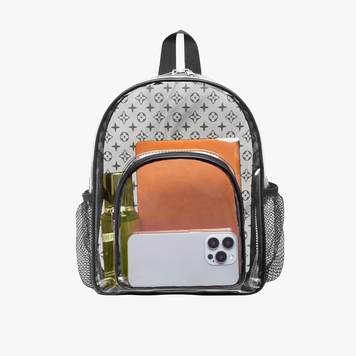 Black Floral & Star Print Clear Backpack