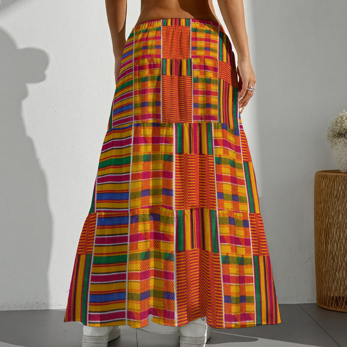 Kente Inspired Women's Pleated Long Designer Skirt