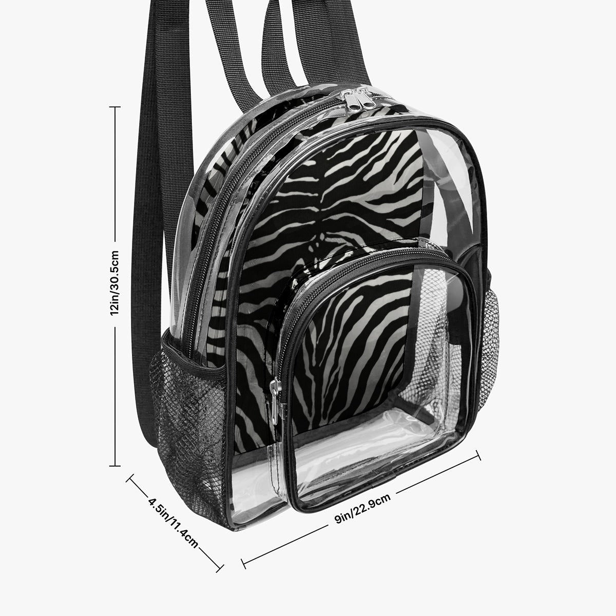 Zebra Print Clear Backpack with Black Trim