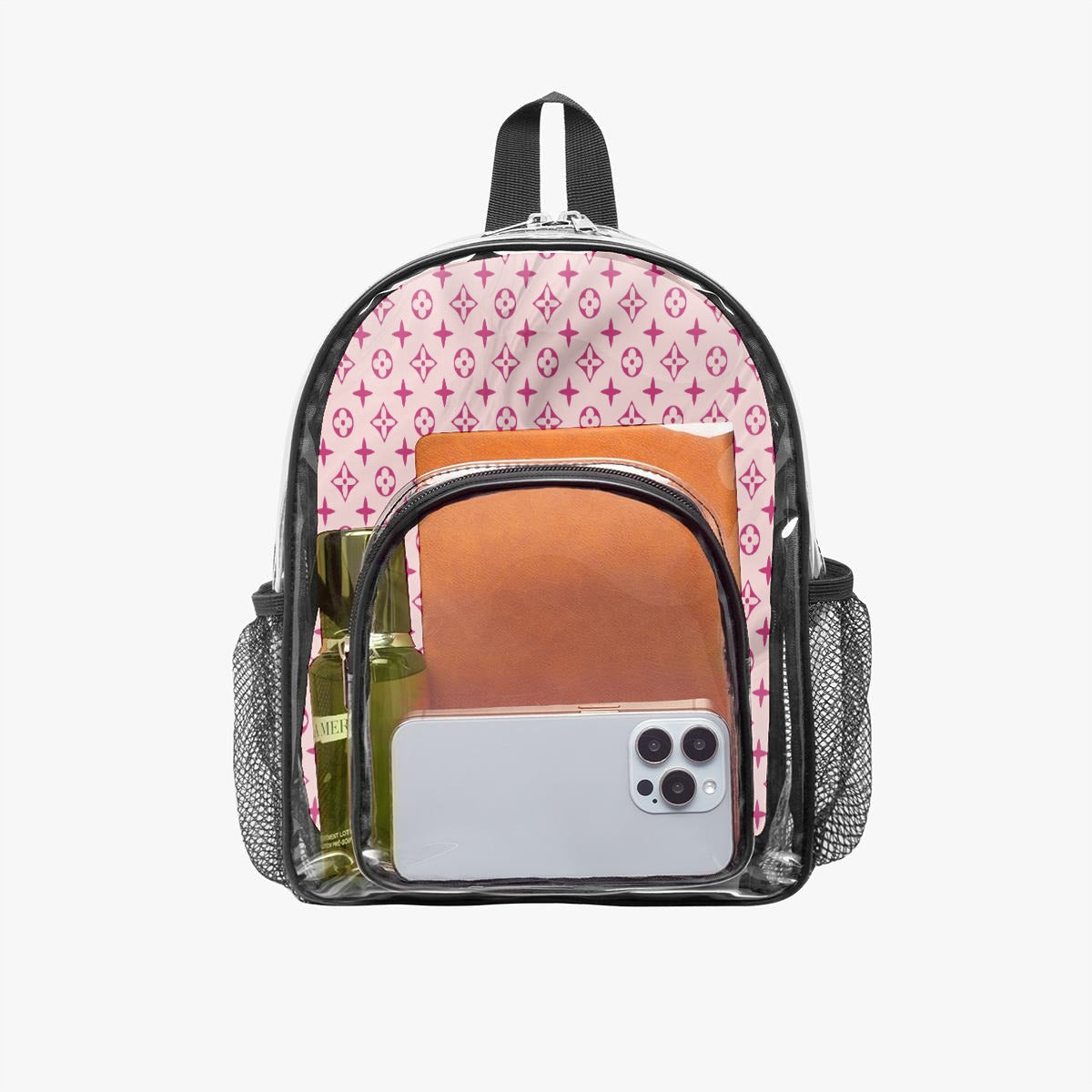 Pink Star & Floral Print Clear Backpack