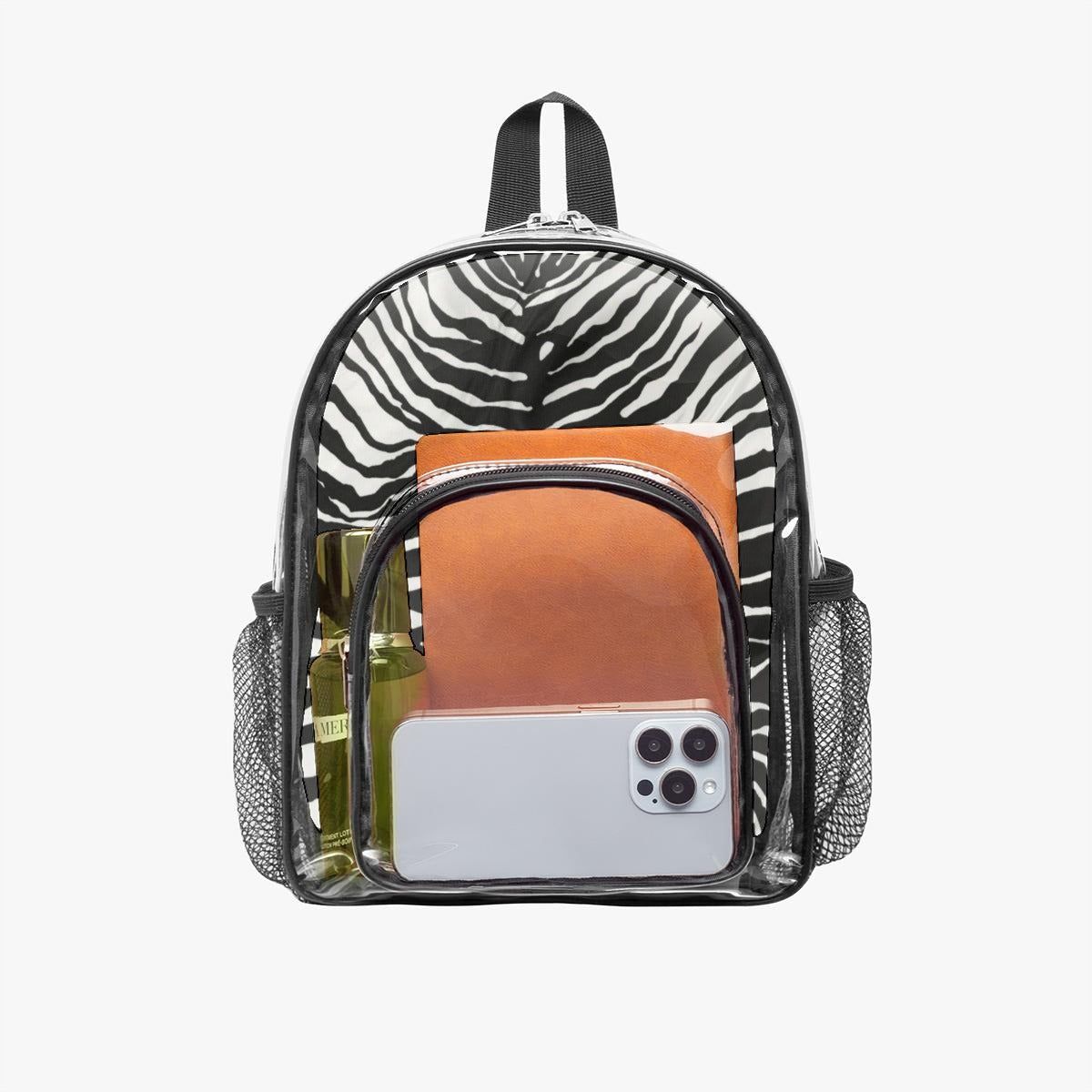 Zebra Print Clear Backpack with Black Trim