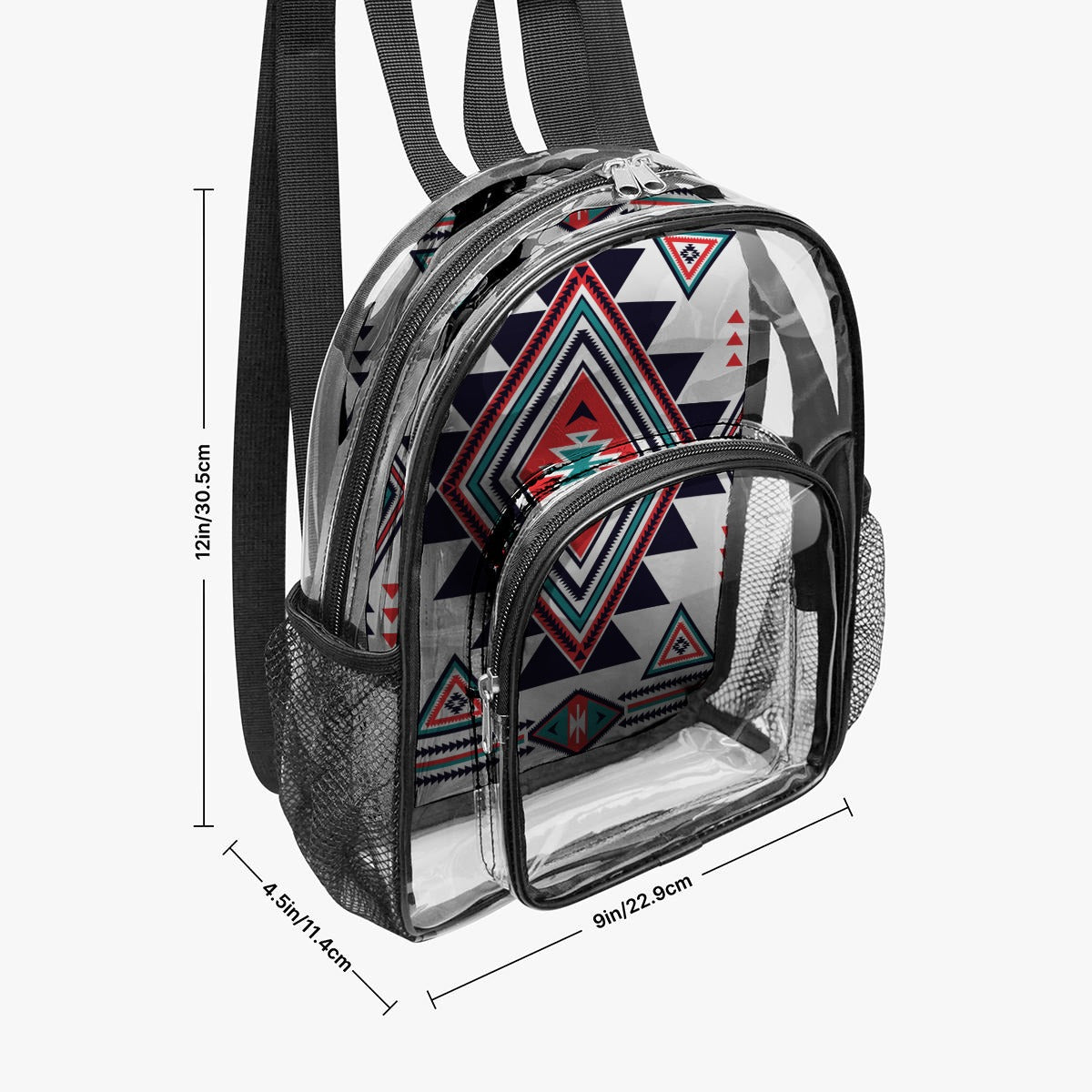 Southwest Geometric Clear Backpack – Red & Teal