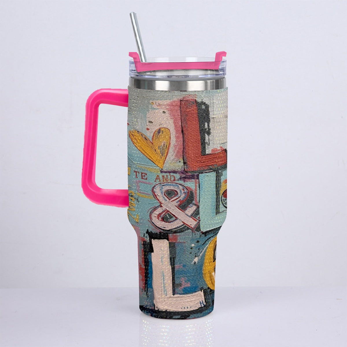 Live, Love & Learn 40 oz Diamond Cup With Stainless Steel Straw