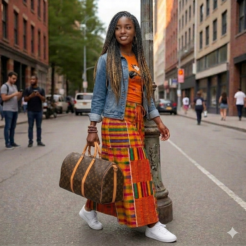 Kente Inspired Women's Pleated Long Designer Skirt