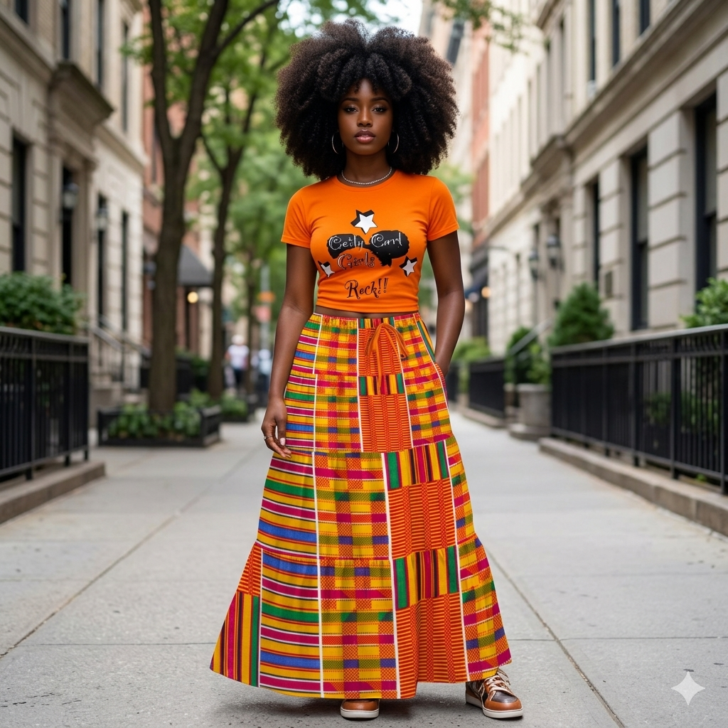 Kente Inspired Women's Pleated Long Designer Skirt