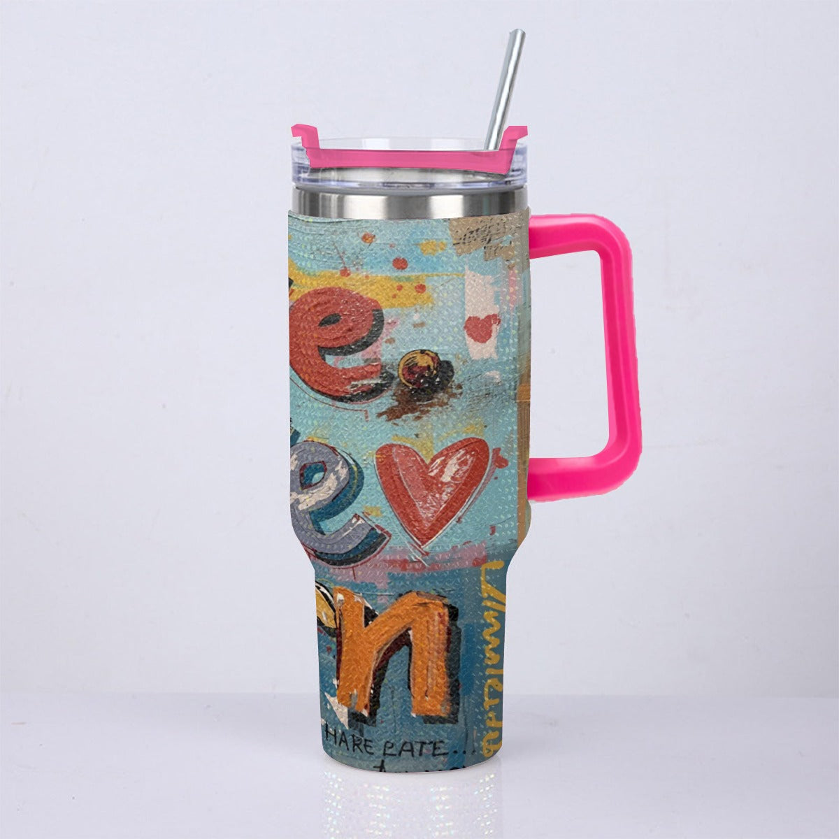 Live, Love & Learn 40 oz Diamond Cup With Stainless Steel Straw